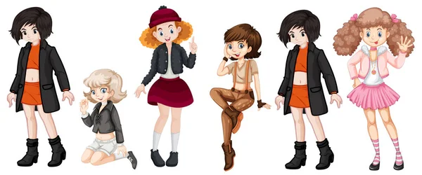 Set of female teenager character illustration