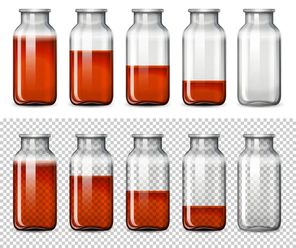 Set Líquido Rojo Botella Ilustración — Archivo Imágenes Vectoriales