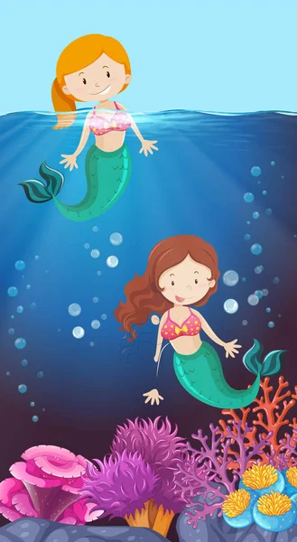 Happy mermaid in the ocean illustration