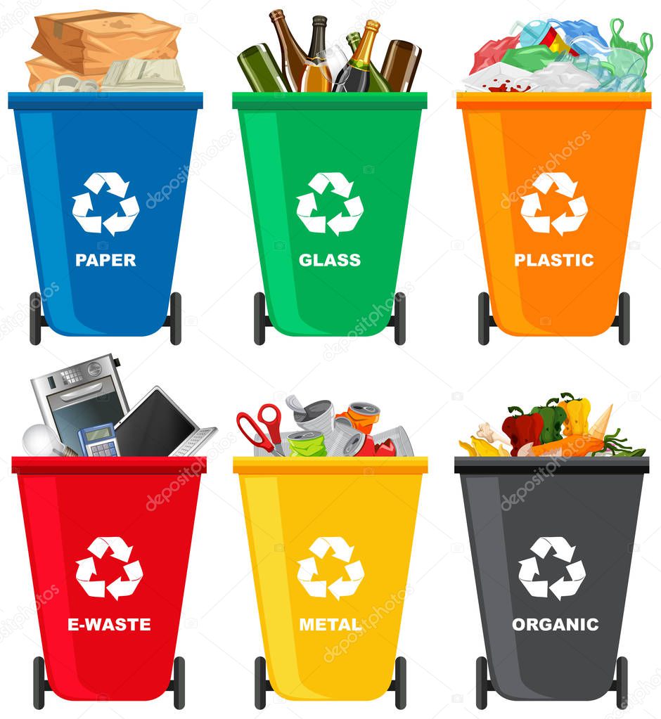 Set of different trash bin illustration