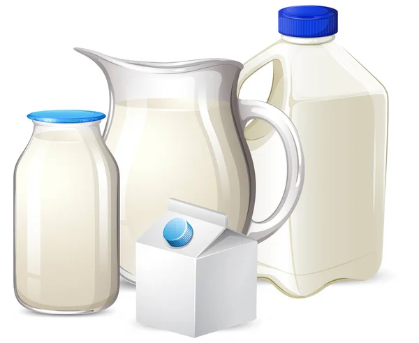 Farklı Konteyner Illüstrasyon Süt Kümesi — Stok Vektör
