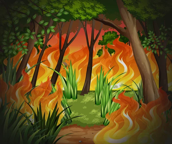 Ilustração Fundo Floresta Fogo Selvagem Perigosa — Vetor de Stock