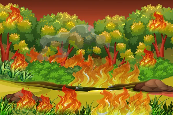 Gefährliche Waldbrände Hintergrund Illustration — Stockvektor