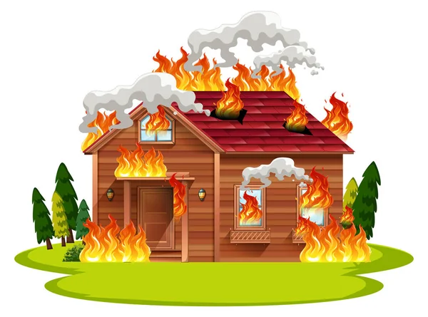 Cabin Wooden House Fire Illustration — Stock Vector