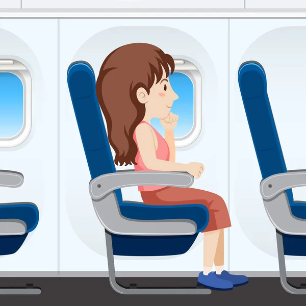 Menina Assento Avião Ilustração —  Vetores de Stock