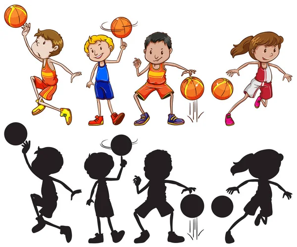 Basketbol Sporcu Karakter Resimde Kümesi — Stok Vektör