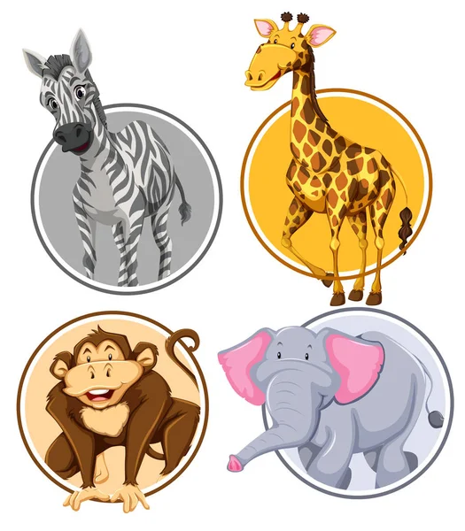Set Animali Selvatici Cerchio Banner Illustrazione — Vettoriale Stock