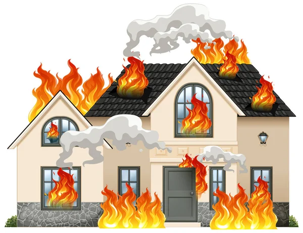 Una Casa Moderna Fiamme Illustrazione — Vettoriale Stock