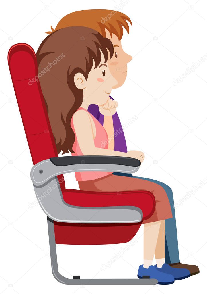 Couple on the plane seat illustration