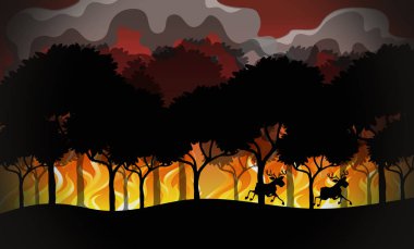 Siluet orman yangını felaket manzara illüstrasyon