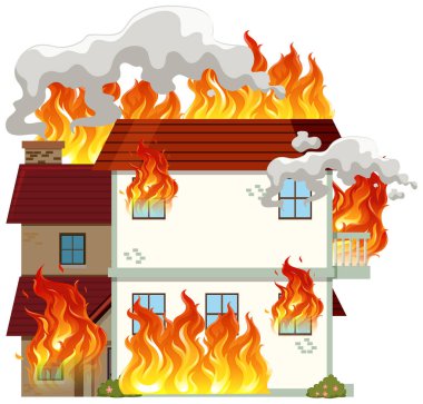 Yangın illüstrasyon izole modern ev