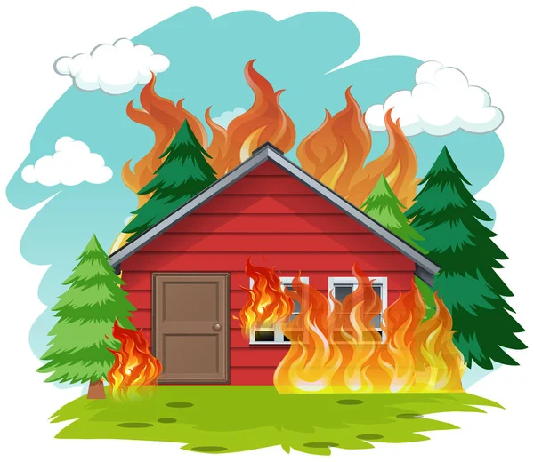 Dom Białym Tle Kabiny Ogień Ilustracja — Wektor stockowy