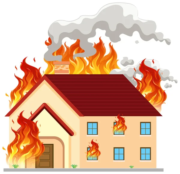 Isolated Modern House Fire Illustration — Stock Vector