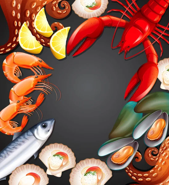 Fresh Seafood Set Banner Illustration — Διανυσματικό Αρχείο