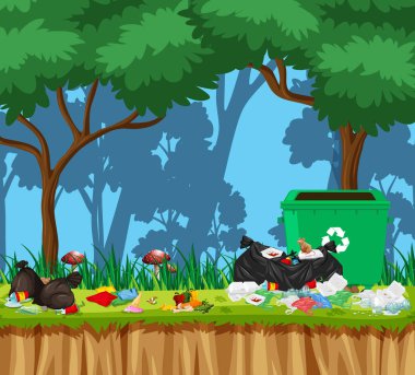 Orman çizimde çöp