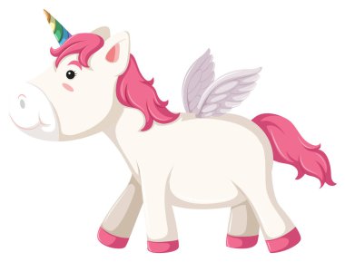 Beyaz arka plan illüstrasyon izole tek boynuzlu at karakteri