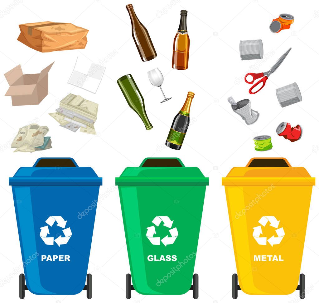 Set of different trash bin illustration