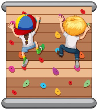 Children climbing the wall  illustration