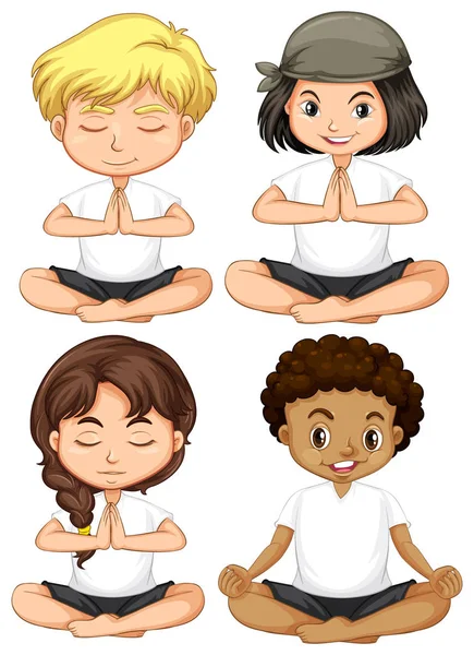Set of  children meditate illustration