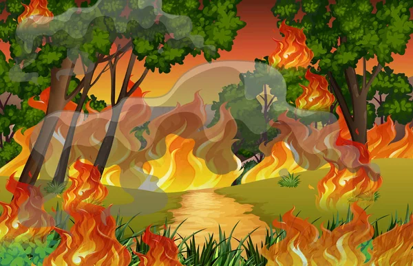 Φωτιά Στο Δάσος Απεικόνιση — Διανυσματικό Αρχείο