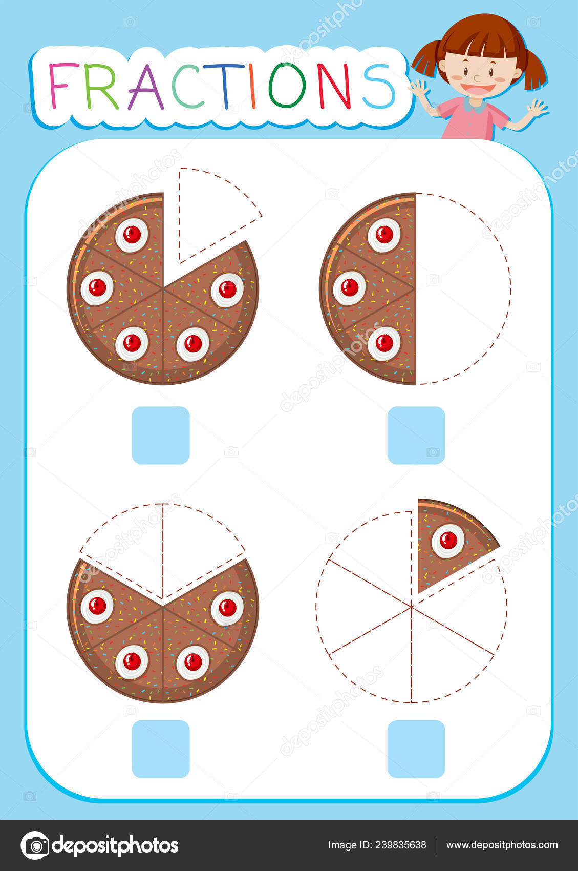 math fractions worksheet cake theme illustration stock vector image by c blueringmedia 239835638