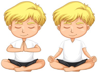 Genç sarışın çocuk illüstrasyon meditasyon