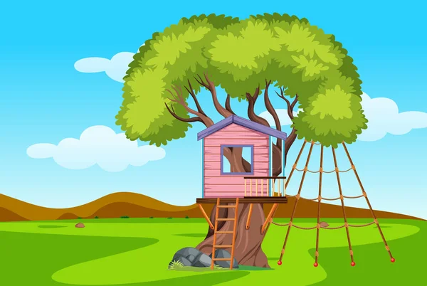 Una Ilustración Del Parque Infantil Casa Del Árbol — Vector de stock