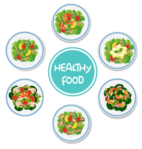 Set Healthy Salad Illustration — Stock Vector