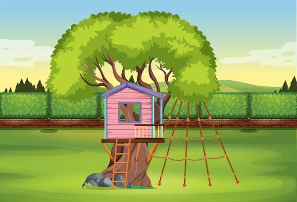 Una Ilustración Del Parque Infantil Casa Del Árbol — Vector de stock