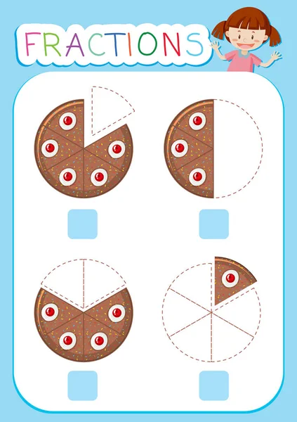 Illustrazione Tema Torta Foglio Lavoro Frazioni Matematiche — Vettoriale Stock