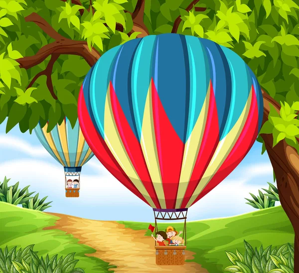 Cgroup of children riding hot air balloon illustration