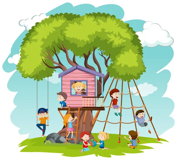 Kinder Spielen Baumhaus — Stockvektor