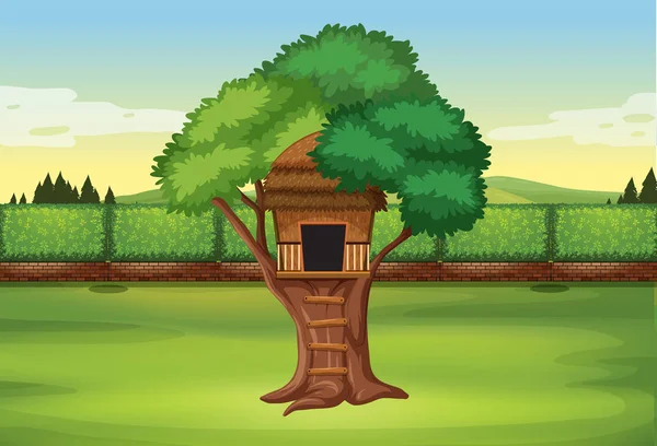 Una Casa Árbol Naturaleza Ilustración — Vector de stock