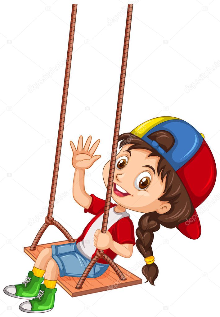 Happy girl palying on swing illustration