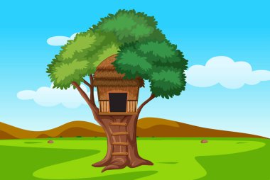 Doğa manzara çizimde üç evi