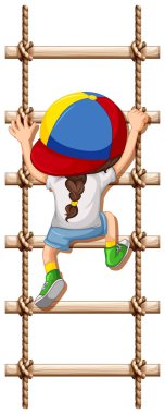 A back of girl climbing rope illustration clipart