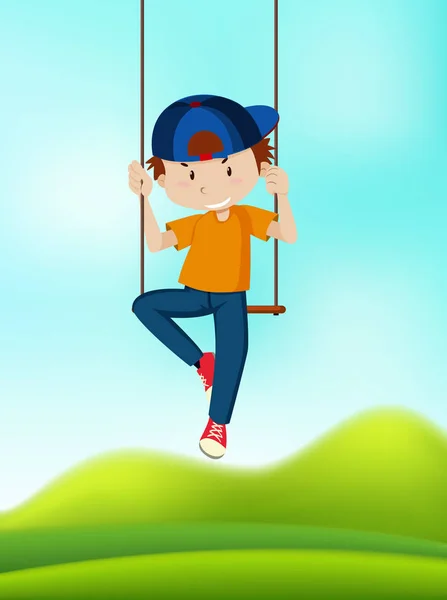 Boy Playing Swing Illustration — Stock Vector