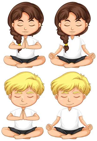 Set of young children meditating  illustration