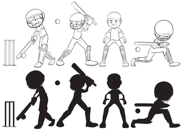 Set of cricket player character illustration