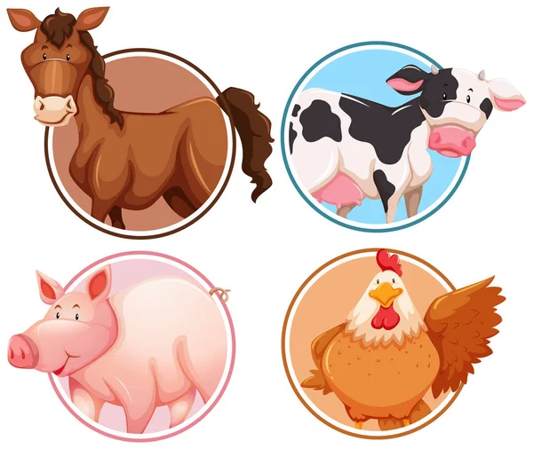 Conjunto Animais Fazenda Círculo Ilustração Fundo —  Vetores de Stock