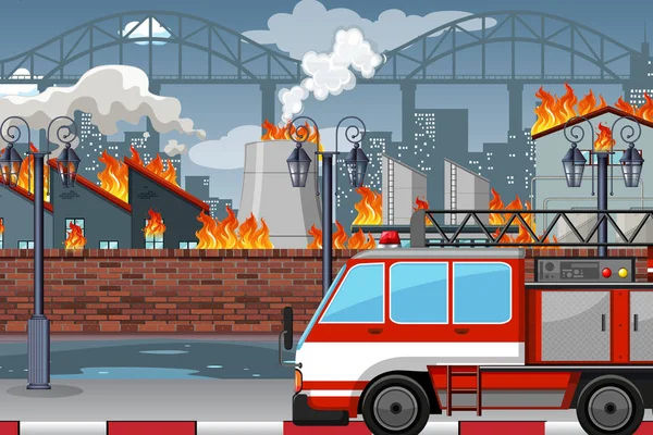 Pożar Fabryce Ilustracja — Wektor stockowy