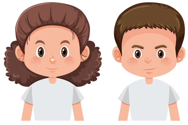 Set Brunette Male Female Character Illustration — Stock Vector