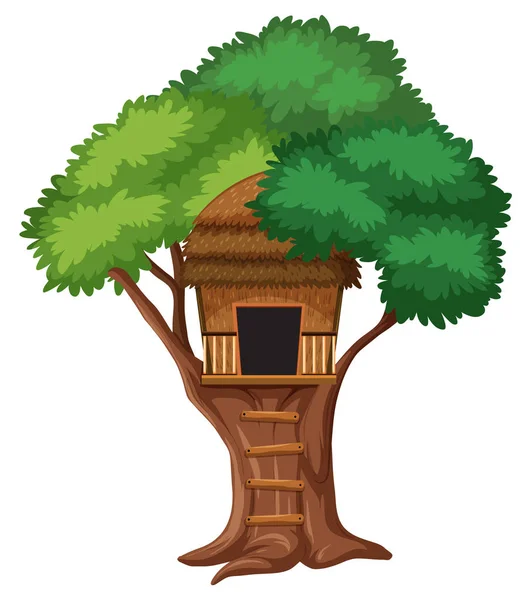 Casa Copac Izolat Fundal Alb Ilustrare — Vector de stoc