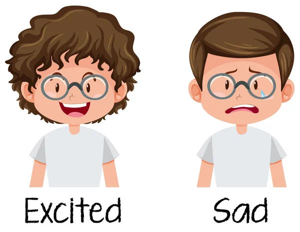 Set Boy Excited Sad Illustration — Stock Vector