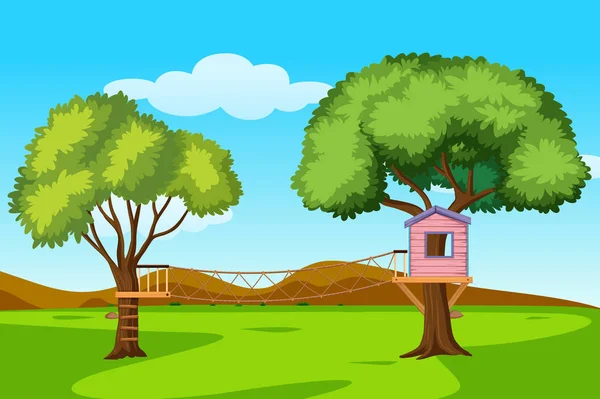 自然の風景のイラストの樹上の家 — ストックベクタ