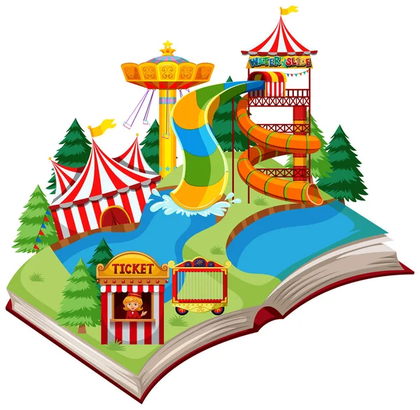 Open Book Fun Park Thema Illustration — Stockvektor