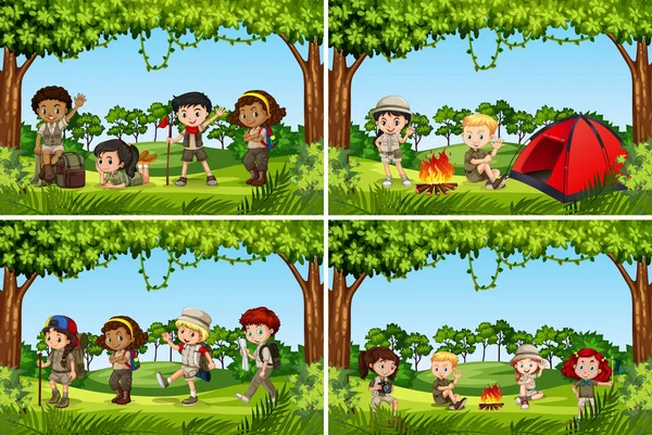 Set Bambini Campeggio Illustrazione — Vettoriale Stock