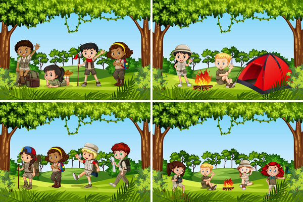 Set of camping kids illustration