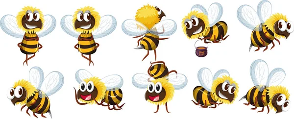 Zestaw Bee Charakter Ilustracja — Wektor stockowy
