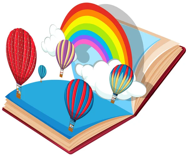 Öppen Bok Varm Luftballong Tema Illustration — Stock vektor